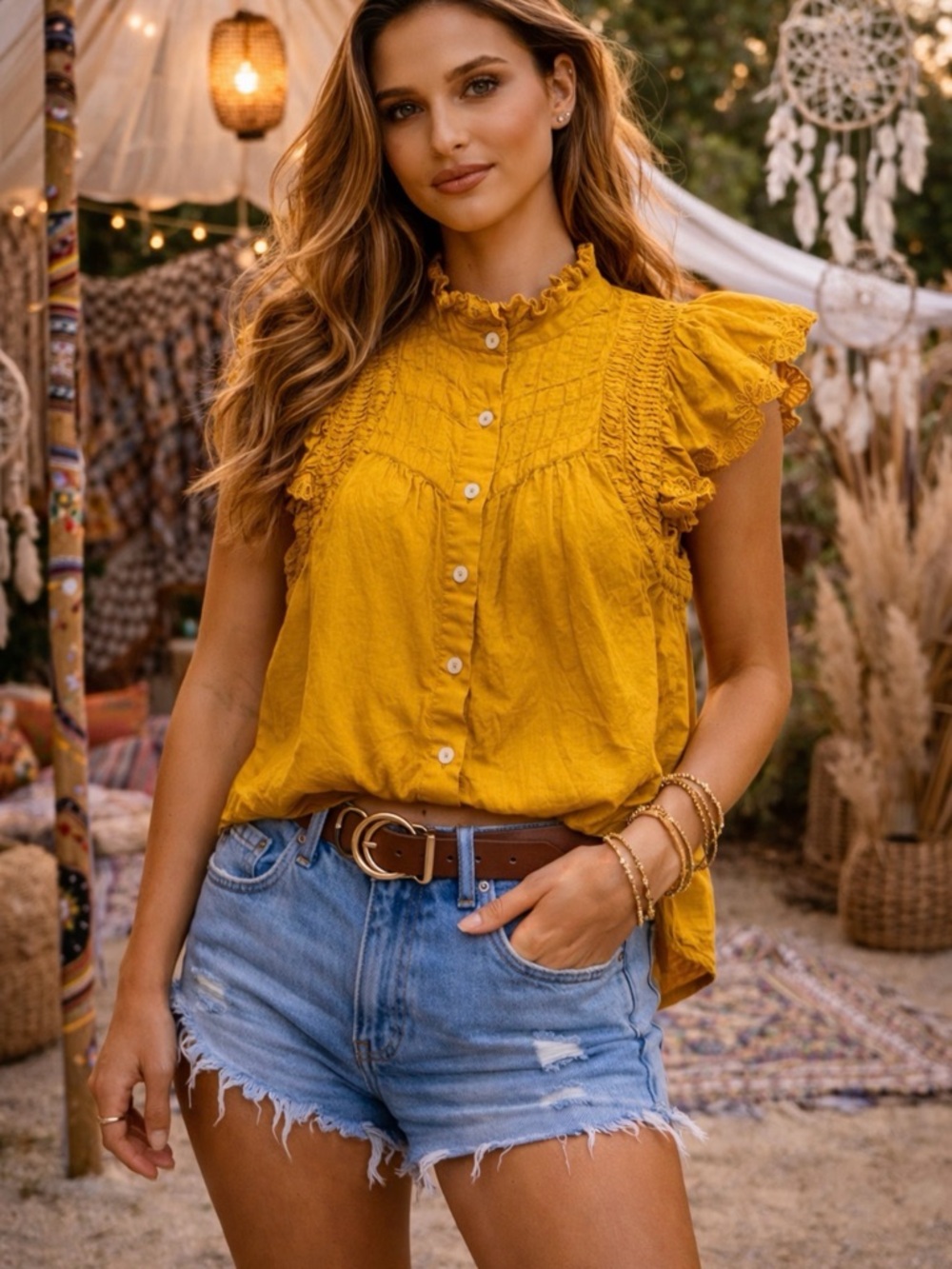 Sea New York Adrienne cotton flutter Yellow citron Sleeve Blouse size xxs
